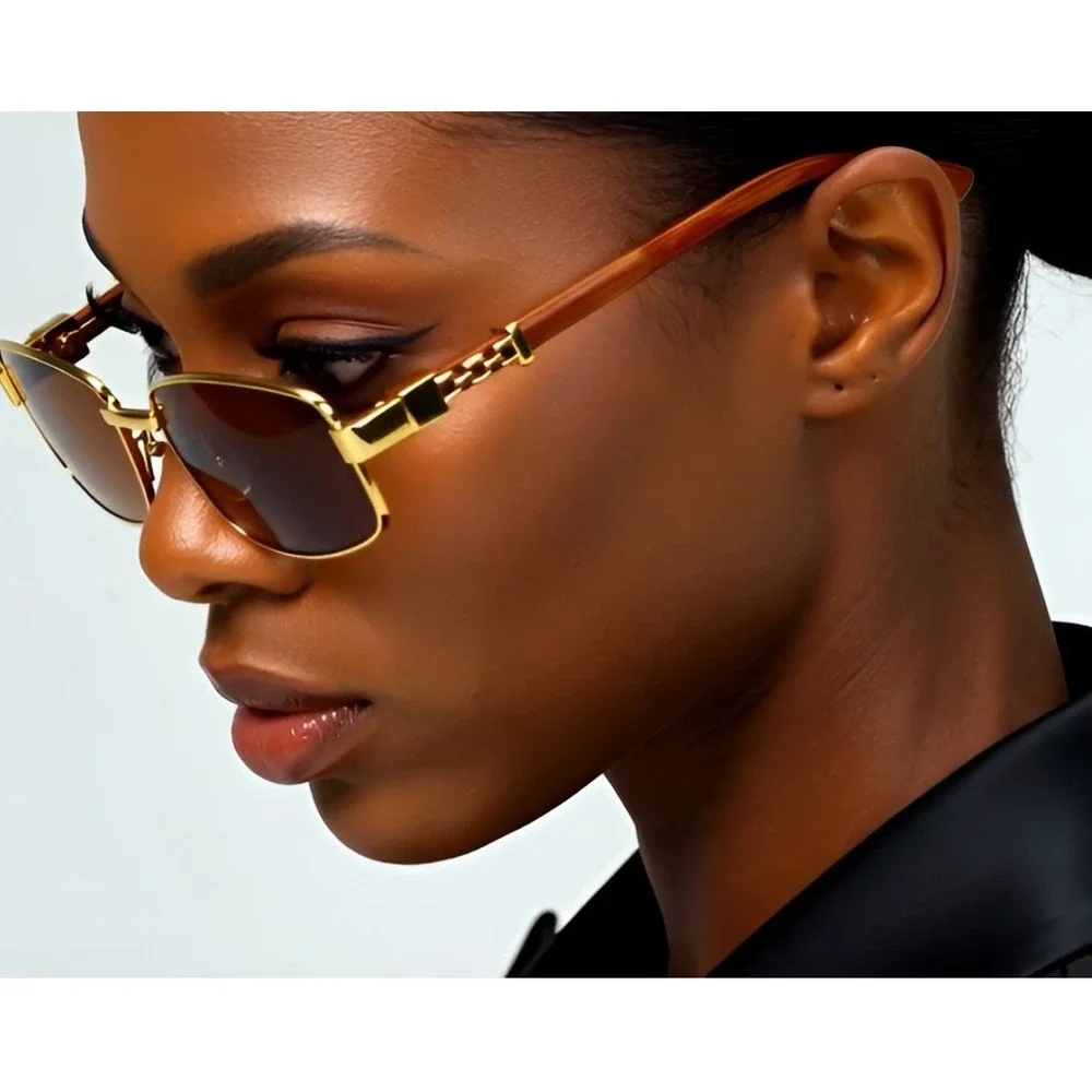 Women's Sunglasses Small Rectangular Sophisticated Gold Brown Lens Square Lentes
